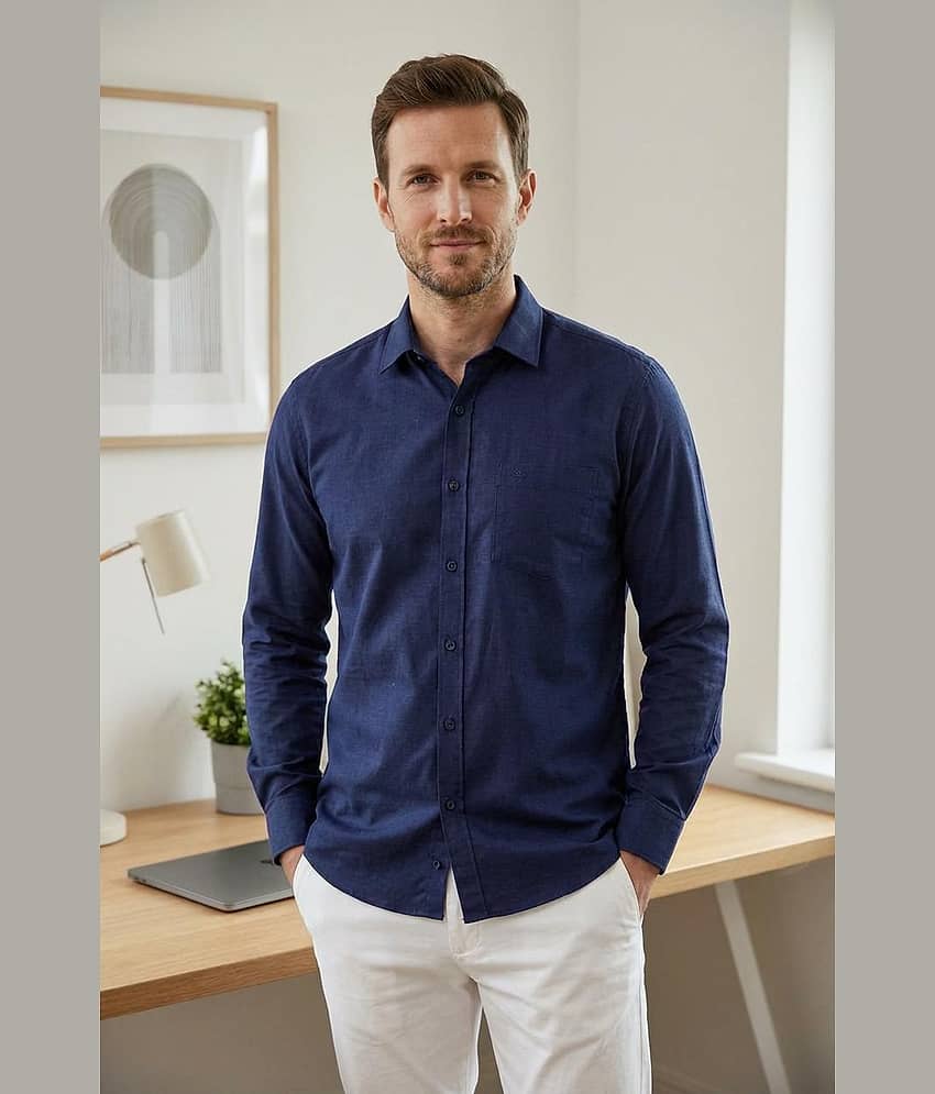 Kashvi Cotton Blend Regular Fit Solids Full Sleeves Men's Casual Shirt - Navy Blue ( Pack of 1 )