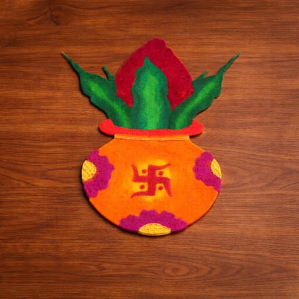 Madhura’s Creations Swastik on Kalash Rangoli Patch on Plastic Sheet | Traditional Auspicious Design | Original Rangoli Colours | Reusable | Single Piece