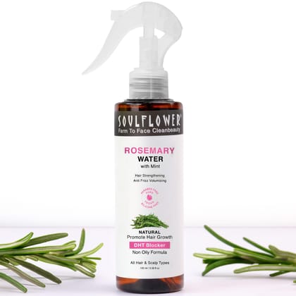 Soulflower Rosemary Water Spray for Hair Growth | Niacinamide & Mint | Hair Regrowth Spray | Instant Shine | Strengthens Hair Roots & Strand | Anti Hair Fall Cooling & Relaxing | All Hair Types 100ml Soulflower Rosemary Water Spray for Hair Growth | Niac
