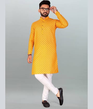 FRELURO Yellow Cotton Blend Regular Fit Men's Kurta Pyjama Set ( Pack of 1 )