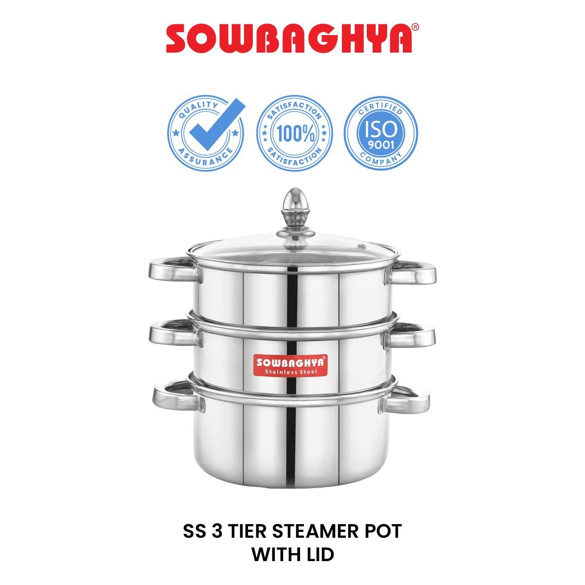 SS 3 Tier Streamer Pot with Lid 