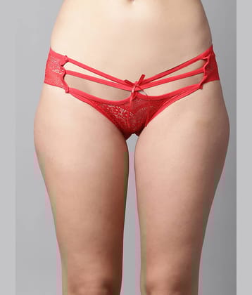 PrettyCat Lace Self Design Women's Cheekies ( Red )