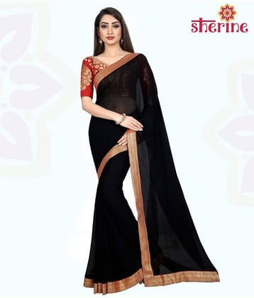 ANAND SAREES Silk Blend Solid Saree With Unstitched Blouse Piece ( Black )