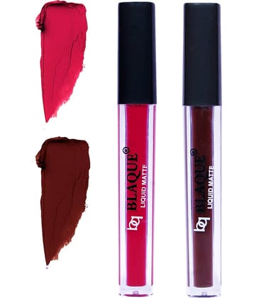 bq BLAQUE Matte Liquid Lipstick Combo Set of 2 Pcs 4ml each, Long Lasting & Waterproof - Ruby Red & Chocolate Mood