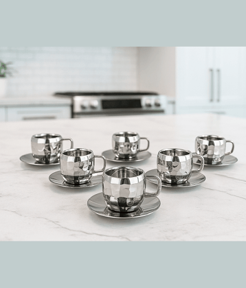 Visaxmi Hammer Cup Solid Steel Saucer 90 ml ( Pack of 6 )
