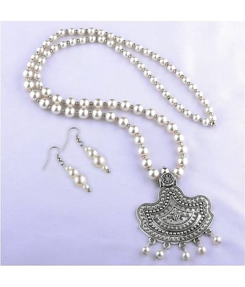 SILVERSHINE silverplated Designer Traditional Long Pearl Drop pendant Necklace set for women Jewellery set