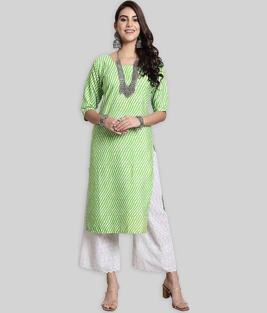 7Threads Crepe Striped Straight Women's Kurti - Lime Green ( Pack of 1 )