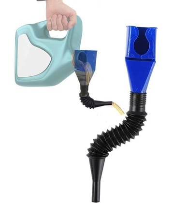 Bhavyta Blue Plastic Oil Funnel Snap Plastic Funnel with Nozzle Hose ( Set of 1 )