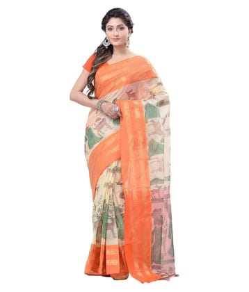 Desh Bidesh Red,White Bengal cotton Saree