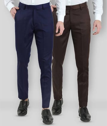 VEI SASTRE - Multicolor Cotton Blend Slim Fit Men's Formal Pants (Pack of 2)