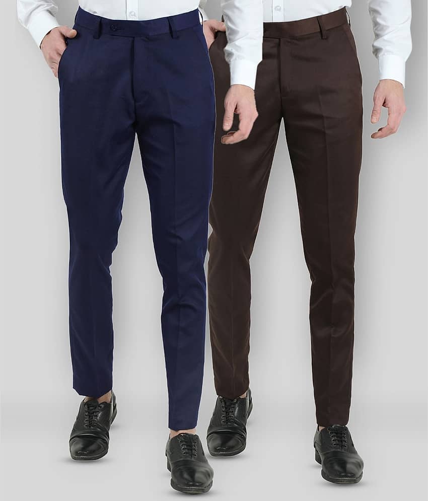 VEI SASTRE - Multicolor Cotton Blend Slim Fit Men's Formal Pants (Pack of 2)