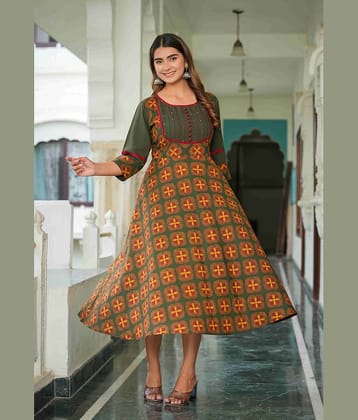 Yash Gallery Cotton Printed Anarkali Women's Kurti - Green ( Pack of 1 )
