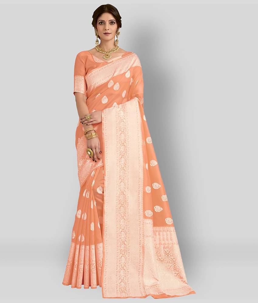Dressy Banarasi Silk Printed Saree With Unstitched Blouse Piece ( Pink )