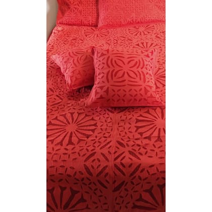 Handcrafted Red Rich Applique King Size Bed Cover
