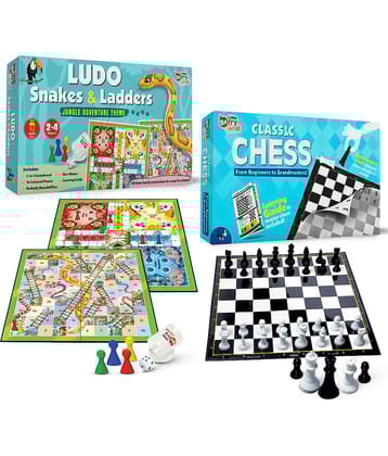 Little Berry 3-in-1 Jungle Ludo, Snakes Ladders and Classic Chess Board Game Combo Set - Multicolor