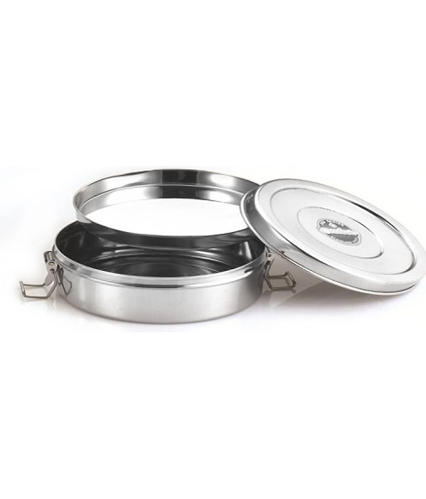 Neelam Round Double Decker Clip Steel Lunch Box 1 Container (Pack of 1)