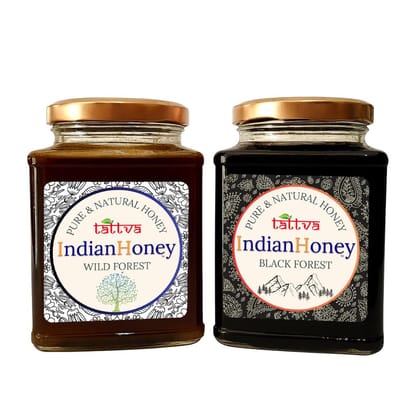 IndianHoney Wild Forest with Black Forest Honey Combo (Pack of 2) | Pure & Natural | 1kg (500g Each) | Unprocessed & Unfiltered Natural Sweetener