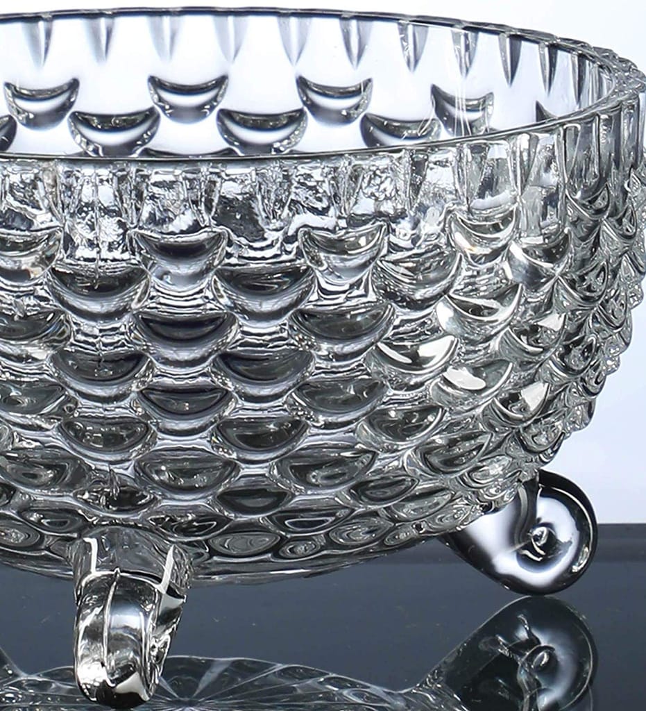 Crystal Glass Bowl Set of 7 pcs with 1 Large Bowl & 6 Small Bowls for Serving Snacks, Pudding, Dessert, Fruits and Kitchen Purpose (Fish Design)