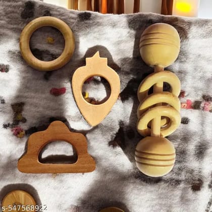 Natural Neem Wood Baby Rattle & Teether Combo | Eco-Friendly & Safe for Infants Handcrafted Neem Wood Baby Rattle with Teether Combo | Non-Toxic & Baby-Safe