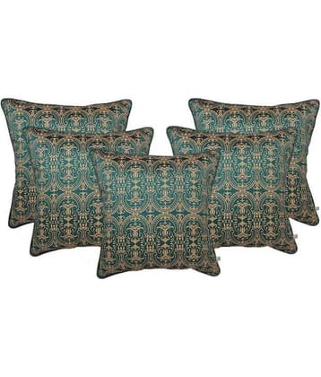 Zubix Blue & Golden Polyester Cushion Covers Set Of 5