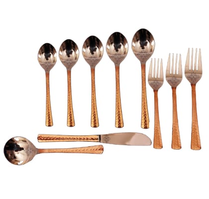 IndianArtVilla Steel Copper Hammered Designer Cutlery Set, Flatware, Tableware, Kitchenware, Dinnerware, Serveware-10