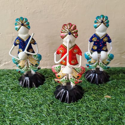 Handcrafted Punjabi Traditional Musicians Decorative Figurines, Iron, Colorful, Set of 3, Indoor Table Decor for Home, Living Room, Office