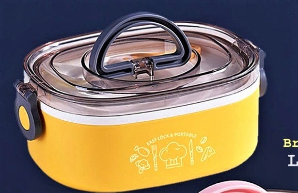 One Compartment Stainless Steel Lunch Boxes Reusable Microwave Safe Food Containers for Adults Kids (Multicolor) (No Print) ( 600ml )-Yellow