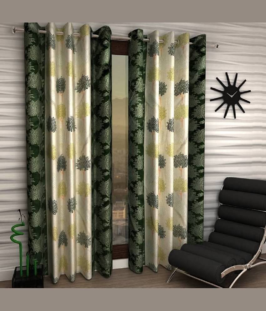 N2C Home Floral Semi-Transparent Eyelet Curtain 5 ft ( Pack of 2 ) - Green