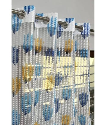 Kraftiq Homes Floral Transparent Eyelet Curtain 9 ft ( Pack of 2 ) - Blue