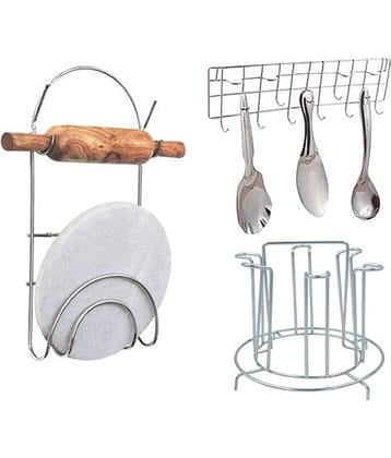 JISUN Stainless Steel Glass Stand / Glass Holder & Chakla Belan Stand & Ladle Hook Rail / Wall Mounted Ladle Stand For Kitchen