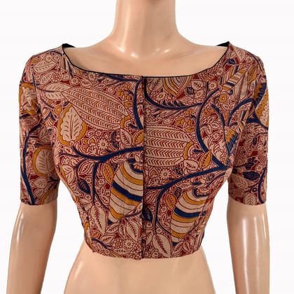 Kalamkari Cotton Boat Neck Blouse ,Multicolor, BK1317-S
