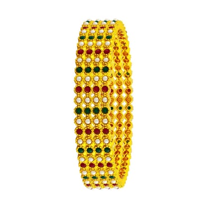 Eternity Pearl Red Green 22K Gold Plated Bangle Set Of 4 For Women-Size: 2.4 Anna OR 2.25 Inches