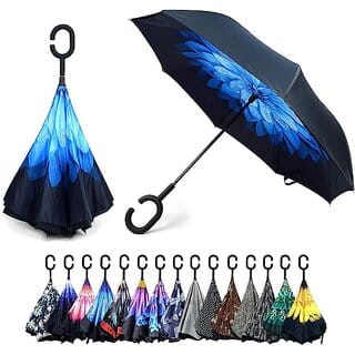 Gaze Me Reverse  C-Shaped Handle, Anti-UV Waterproof Windproof Rain Umbrella for Women and Men.