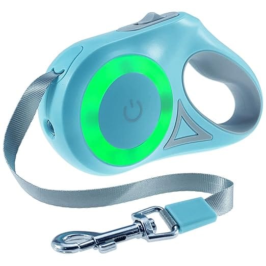 Dog Leash Retractable Dogs Leashes with Led Bright Flashlight Walking Leashes for Puppy Small Medium Dogs Leash One Handed Brake Free Movement One Button Disconnect and Lock(3.Green(10FT)