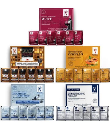 Nutriglow NATURAL'S Wine, Papaya, Gold Kesar, Skin Whitening, Diamond Radiance Facial kit Each 60gm (Pack of 5)