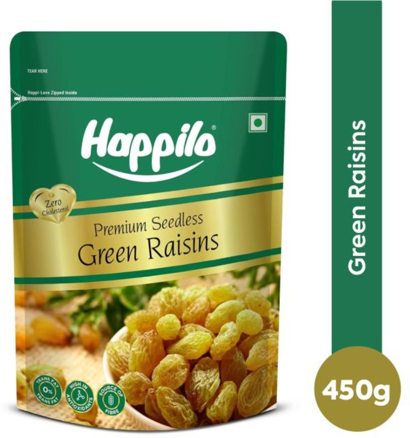 Happilo Premium Seedless Green Raisins Value Pack 450g
