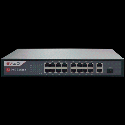 EVTEQ EV16G2UG1S 16 Port Gigabit PoE Switch with 2 Uplink & 1 SFP, VLAN Support, AI Watchdog, Surge Protection, High Performance Metal Switch