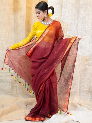 Woven Design Pure Linen Saree