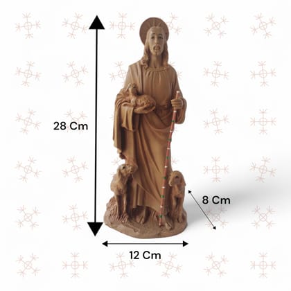 AMS Resin Jesus Christ Idol, The Good Shepherd Statue God Jesus Sculpture for Christian Idol Home, Office Prayer Room, Worship & Living Room Gifting Showpiece Brown 28H12L8W Cm