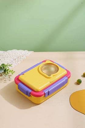 Cherry Berry stainless steel lunch box 3 Grid + Soup Bowl-Yellow