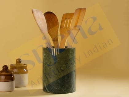 Srjana Green Marble Brass Inlay Cutlery Holder 1pc Srjana Green Marble Brass Inlay Cutlery Holder 1pc
