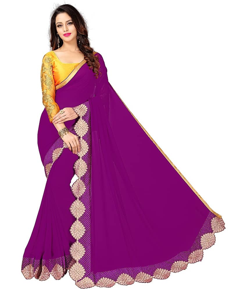 Sariya Georgette Embroidered Saree With Unstitched Blouse Piece ( Wine )
