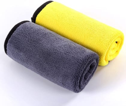 Auto Hub Heavy Microfiber Cloth for Car Cleaning and Detailing, Double Sided, Extra Thick Plush Microfiber Towel Lint-Free, 800 GSM (Size 40cm x 40cm)/Pack of 2, Color: Yellow