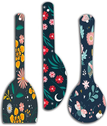 Saf Wood Spoon Shape Designer Designer Shape Decoratives Panel Multi - Pack of 3