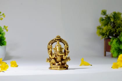 Brass Ganesh Idol Statue (Color - Golden, Size - 4.5H * 3L * 2B) by Snova Enterprises