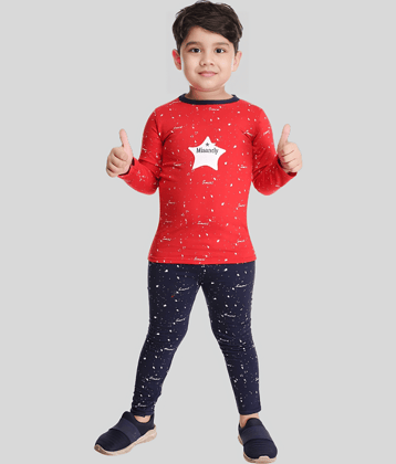 s muktar garments Pack of 1 Boys Cotton T-Shirt & Pants Set ( Red )