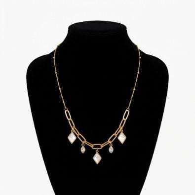 Paperclip Chain Mother-of-Pearl Charm Necklace | Gold-Tone Anti-Tarnish Imitation Jewellery