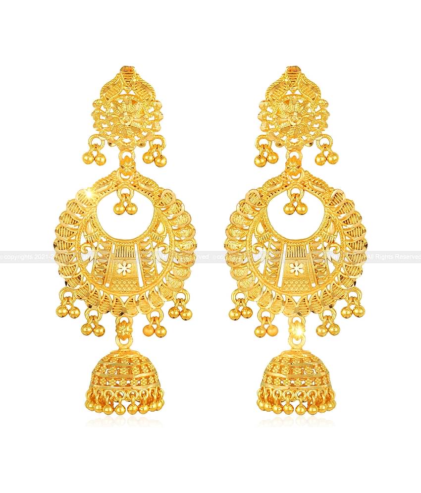 Vighnaharta - Golden Chandelier Earrings ( Pack of 1 )