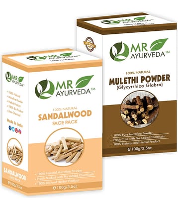 MR Ayurveda Natural Sandalwood Powder & Mulethi Powder Face Pack Masks 200 gm Pack of 2