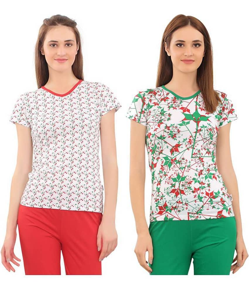 Zebu Women Cotton Printed Regular Fit Round Neck T-Shirt ( Multi Color )